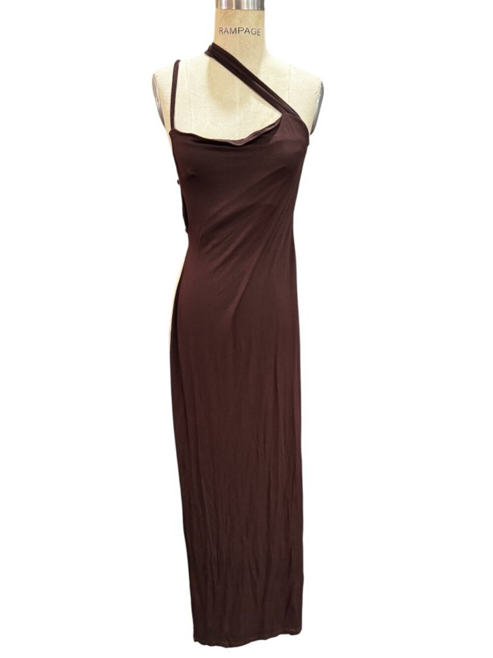 Riot Swim Chocolate Brown Asymmetrical Cover Up Dress S/M Minimal - Picture 2 of 9